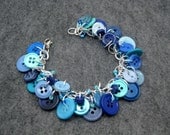 Blue Button Charm Bracelet / Light Turquoise Navy Dark Blue Jewelry / Simple Fun Piece by randomcreative on Etsy