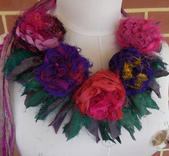 RESERVED FOR KATHI Recycled Sari Silk Rosette by plumfish on Etsy