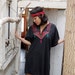 Vintage 70s Black Cross Stitch Hippie Festival Slouchy Summer Caftan Mini Dress