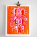 Cameo - fluorescent silhouettes screen print: hot pink & neon orange on recycled paper, 8x10