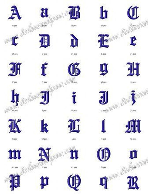 Old English Machine Embroidery Font
