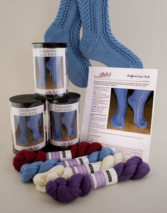 Staghorn Lace Sock Knitting Kit by FiberWild on Etsy