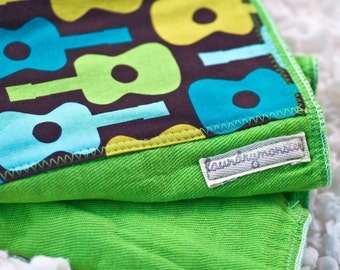 Baby burp cloth - Groovy guitars hand dyed bright green burp cloth