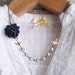 Sydney Drop Rose Necklace - Navy Rose with Silver Pearls and Swallows - 40% off CLEARANCE