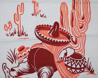 Vintage Kitchen Towel Time for a Siesta - circa 1940s