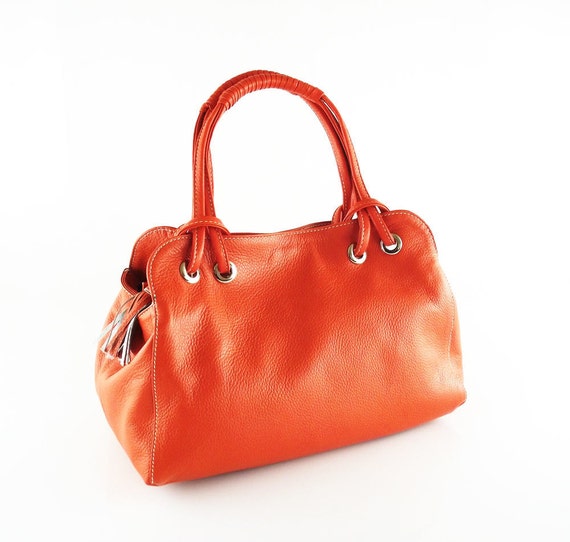 Items similar to Orange leather handbag / purse / shoulderbag / Candy ...