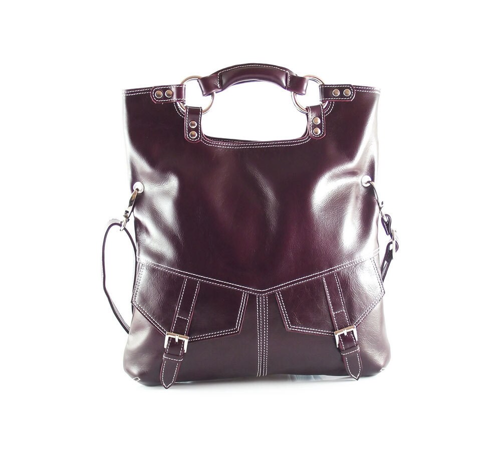 Purple leather handbag / shoulder bag / purse / tote / Brook