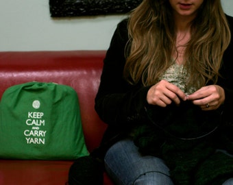 Large knitting project bag - Keep Calm and Carry Yarn - Jennie green