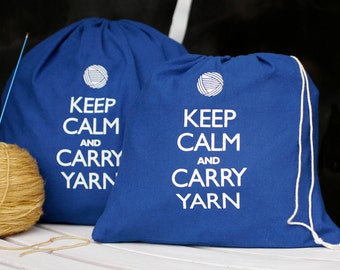Small knitting project bag - Keep Calm and Carry Yarn - superhero blue