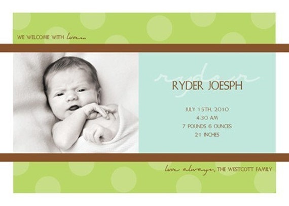 Polka Dot Baby - Custom Photo Birth Announcement Il_570xn