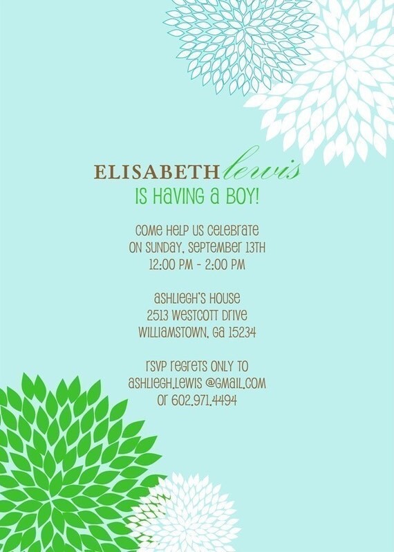 Sweet Beautiful Flower Custom Baby or Bridal Shower Invitation Il_570xn