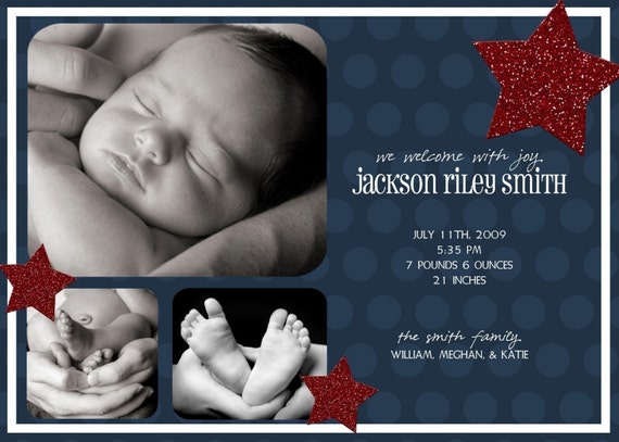 Little All-Star Red and Blue Custom Photo Birth Annouoncement Il_570xn