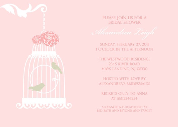 Birdcage Bridal Shower Invitation : Wedding Shower Invitation - Printable Baby Shower Invitation - Pink - Flowers Il_570xn