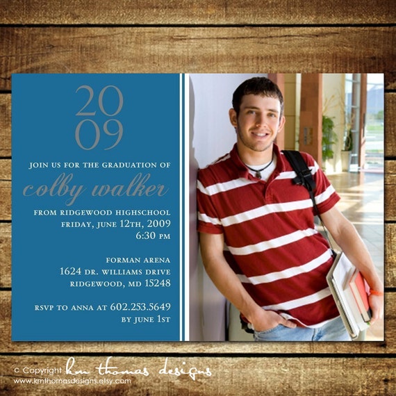 Graduation Photo Invitation : Photo Graduation Announcement - High School Graduation - College Graduation - Senior Year - Blue and Silver Il_570xn