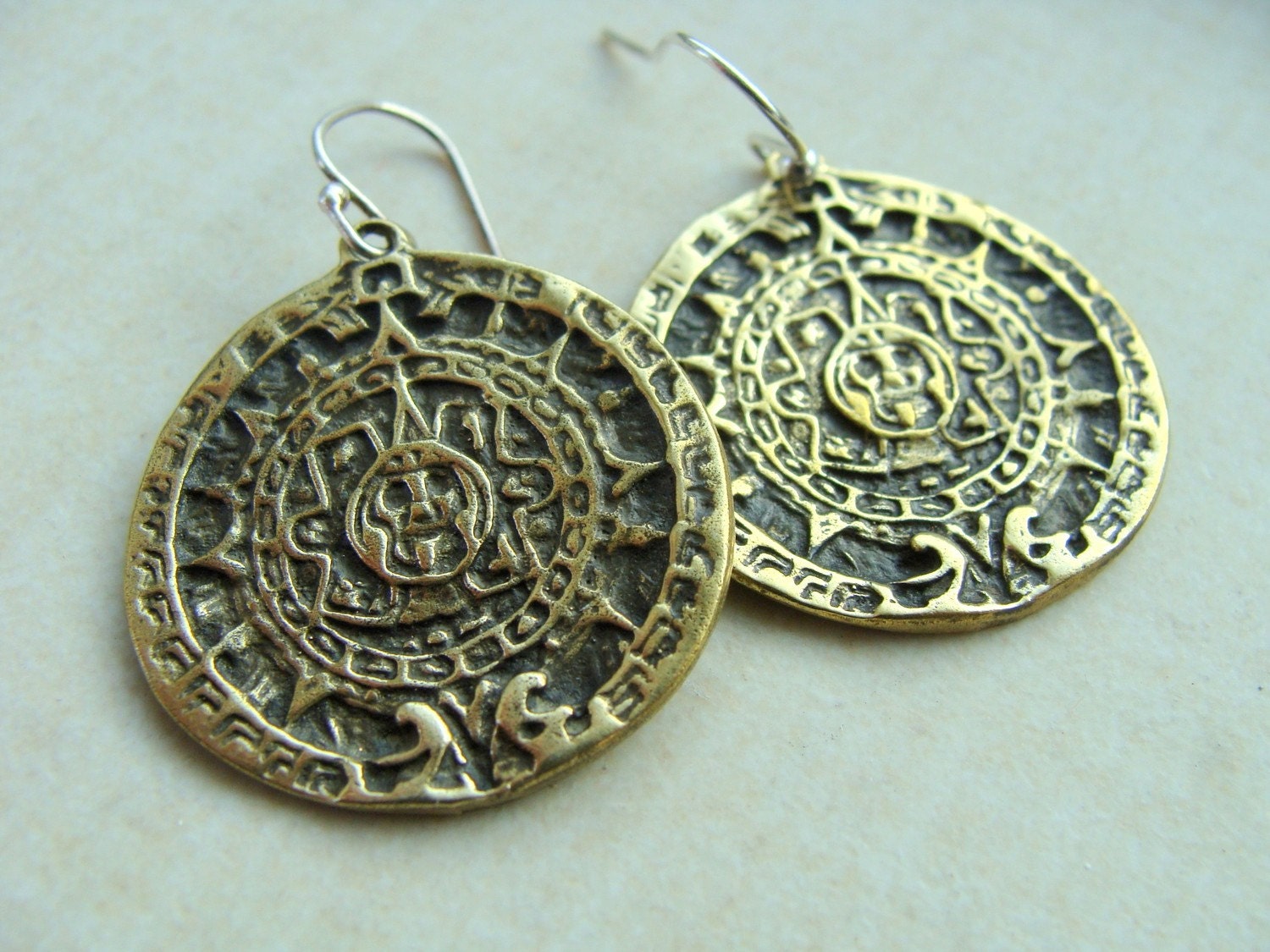 Mayan Calendar Earrings Mayan jewelry disk of Sun by Olympias