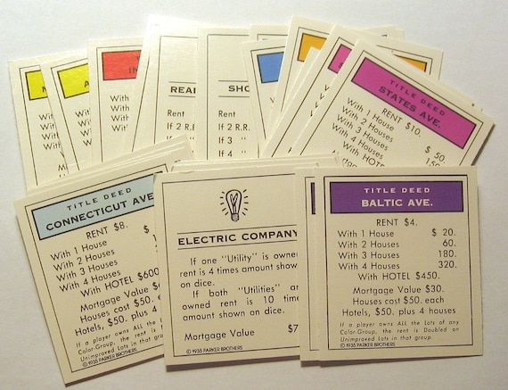Monopoly Original Title Deed Cards by MinnieLeeHaven on Etsy