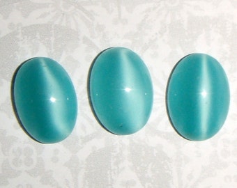 Vintage Aqua Glass Moonstone Cabochons, 14X10 MM, 4