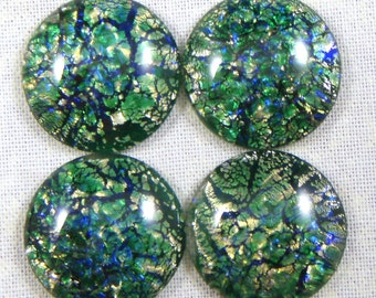 Vintage Emerald Green Glass Opal Art, 18 MM Round Cabochons, 4