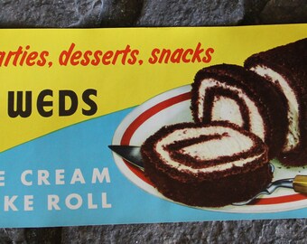 VINTAGE NOS Newly Weds Ice Cream Cake Roll Paper Sign