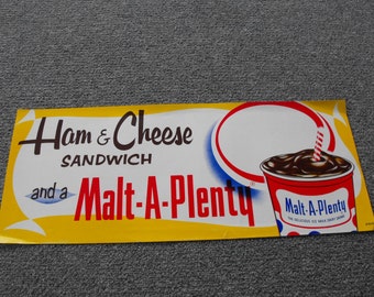 VINTAGE Ham and Cheese and Malt A Plenty Paper Advertising Poster NOS