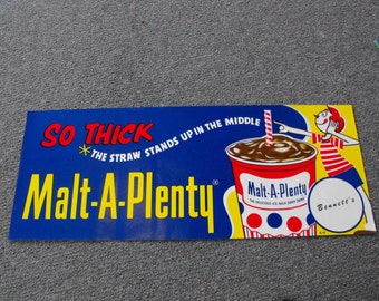 Vintage Malt A Plenty Paper Advertising Sign NOS Ottawa KS Bennett's