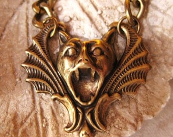 Bat Beauty - bat necklace vintage brass