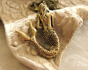 Mermaid Necklace Gold Mermaid Beach Jewelry Little Mermaid Friendship Nautical Necklace Ocean Sea Handmade Vintage Women Accessories