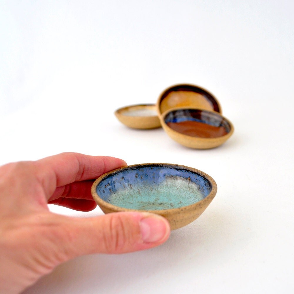 Mini pottery bowls Small ceramic soy sauce bowls by GlazedOver
