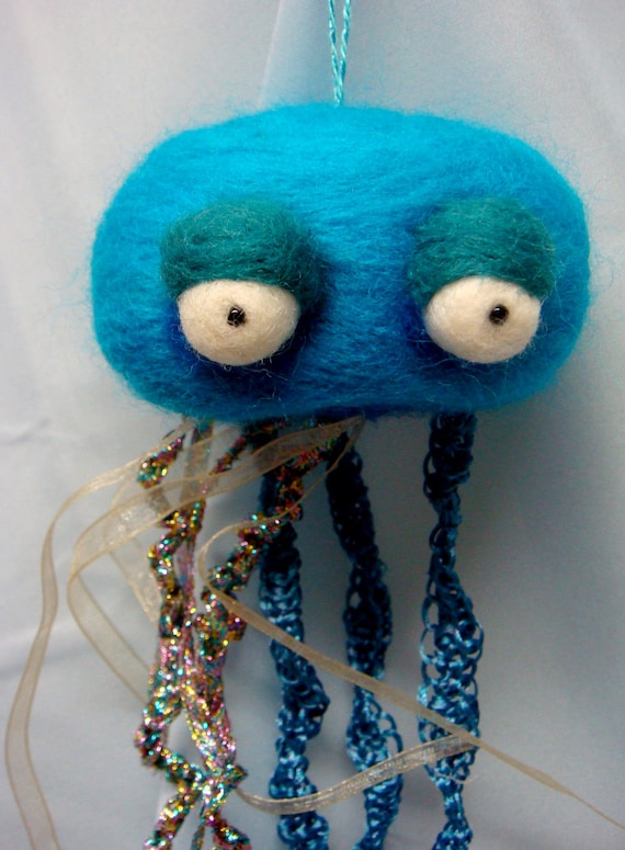 Items similar to Needle Felted Cute Blue Jellyfish on Etsy