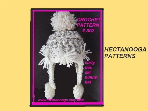 with pattern hat crochet ties 352, age SKI sizes hat, BUNNY Ties, newborn to Pattern, CROCHET Curly