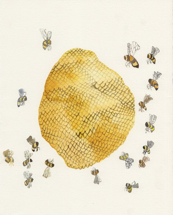 Honey Bee Hive original watercolor painting