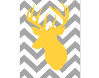 Chevron Deer - Large 13x19 Print - Chevron Design Pattern with Deer ...