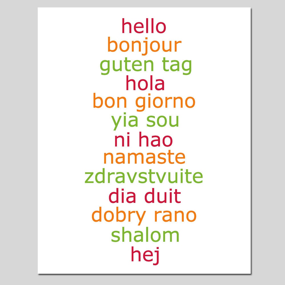 Hello 8x10 Print Hello in Different Languages CHOOSE
