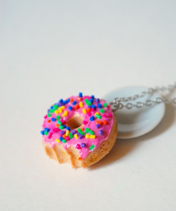 Sprinkled Pink Donut Necklace in Polymer Clay