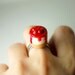 Cherry Cheesecake Frenzy Ring. Handmade Miniature Polymer Clay Food Jewelry. Under 15USD