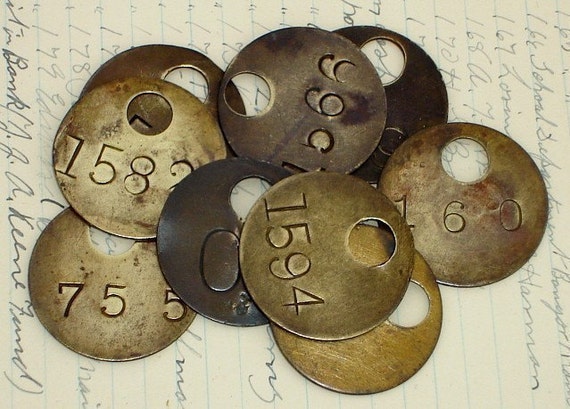 Four Brass Coal Mining Tags for Altered Art