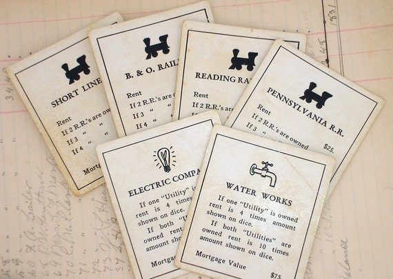 Vintage Monopoly UTILITY and RAILROAD cards