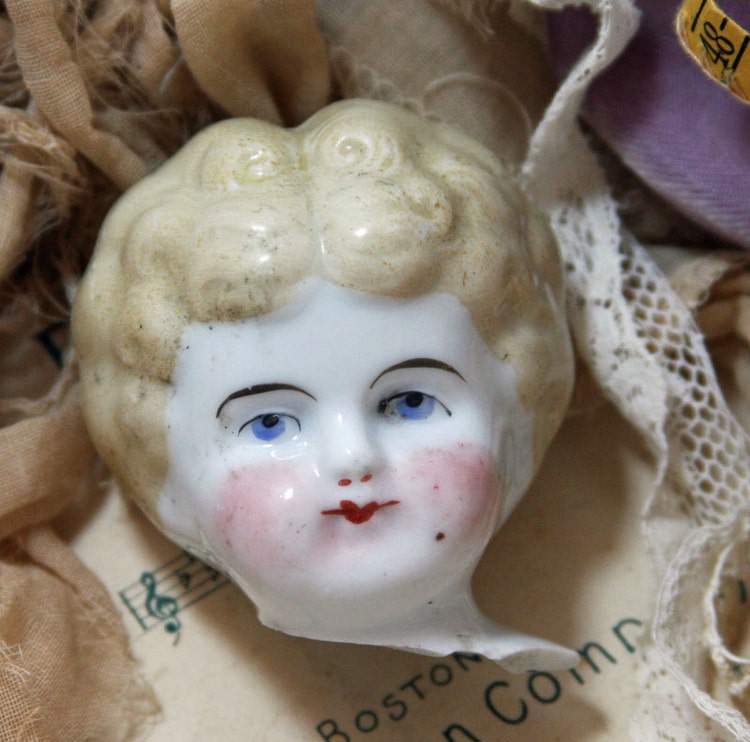 Large Blonde Antique Porcelain German Doll Head By Vintagesupplyco