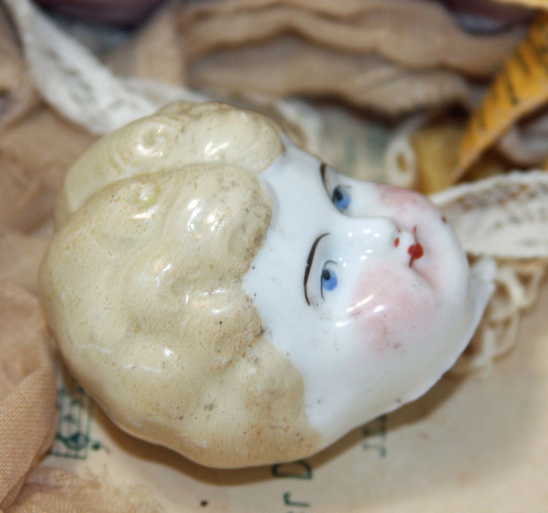 Large Blonde Antique Porcelain German Doll Head With Original