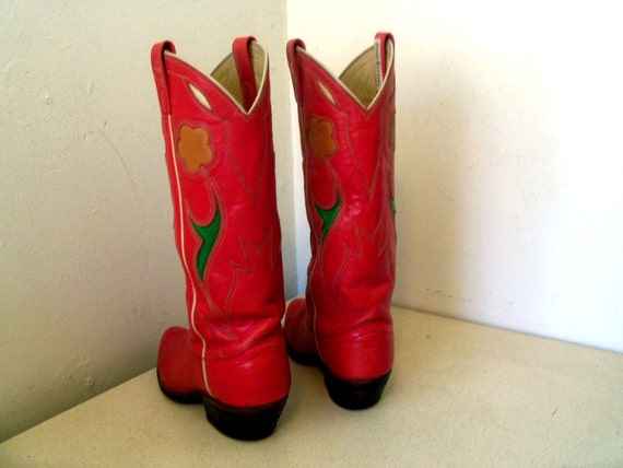 Rockin' Red leather Ralph Lauren Cowboy boots with green