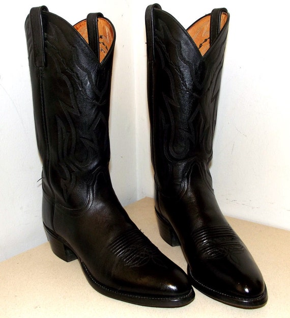Vintage Black Leather Lucchese brand Cowboy by honeyblossomstudio
