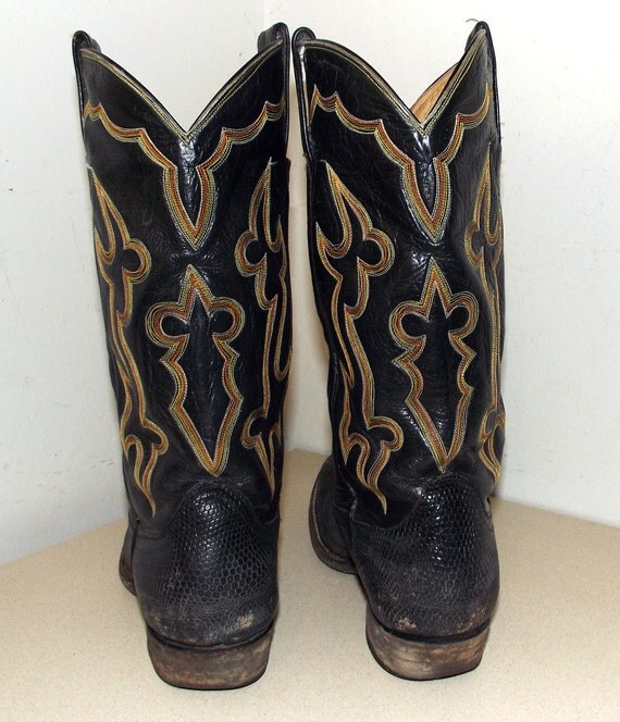 Rockin' Black leather and lizard Tony Lama cowboy boots
