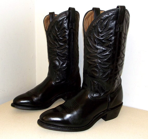 Rockin Black on Black Leather Cowboy Boots by honeyblossomstudio