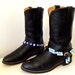 Vintage Black Leather Acme Brand Cowboy Boots size 7 D or Cowgirl size 8.5 with handmade boot bracelets