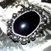 Vintage Black Onyx Brooch Pin set in silver with grey black and clear beads