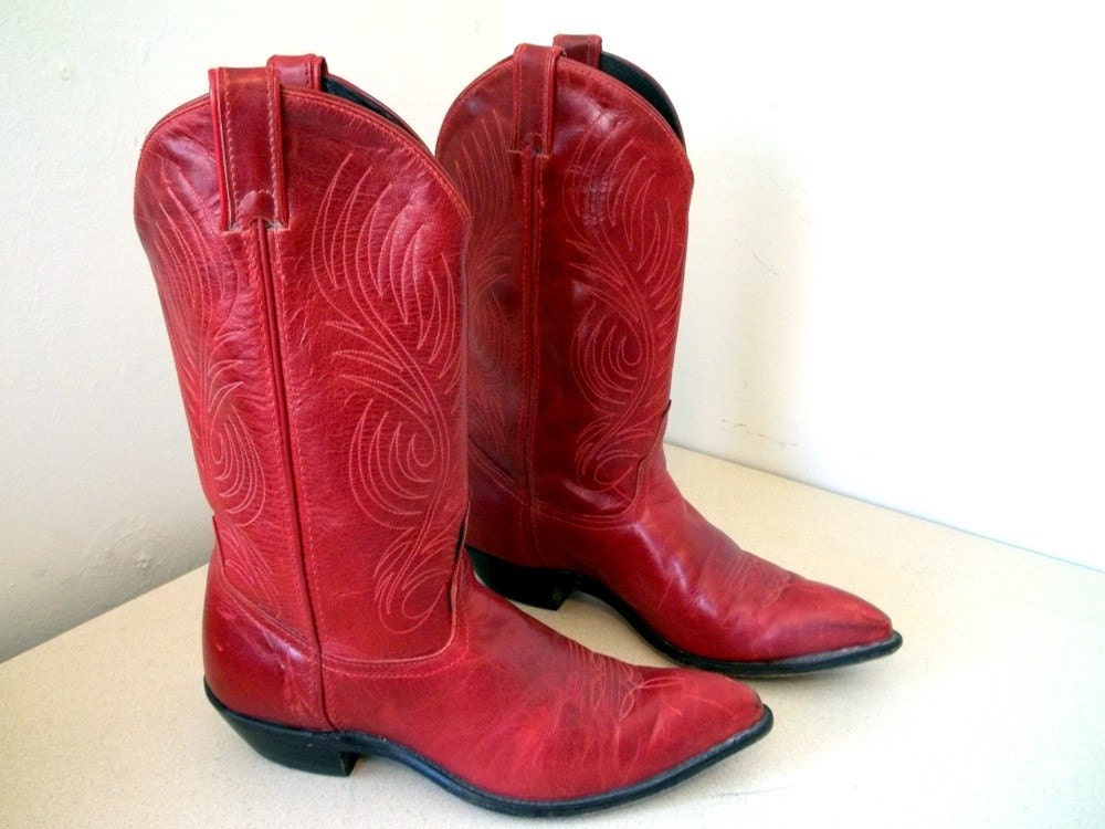Vintage Code West Red Leather Cowgirl Boots size 8.5 M