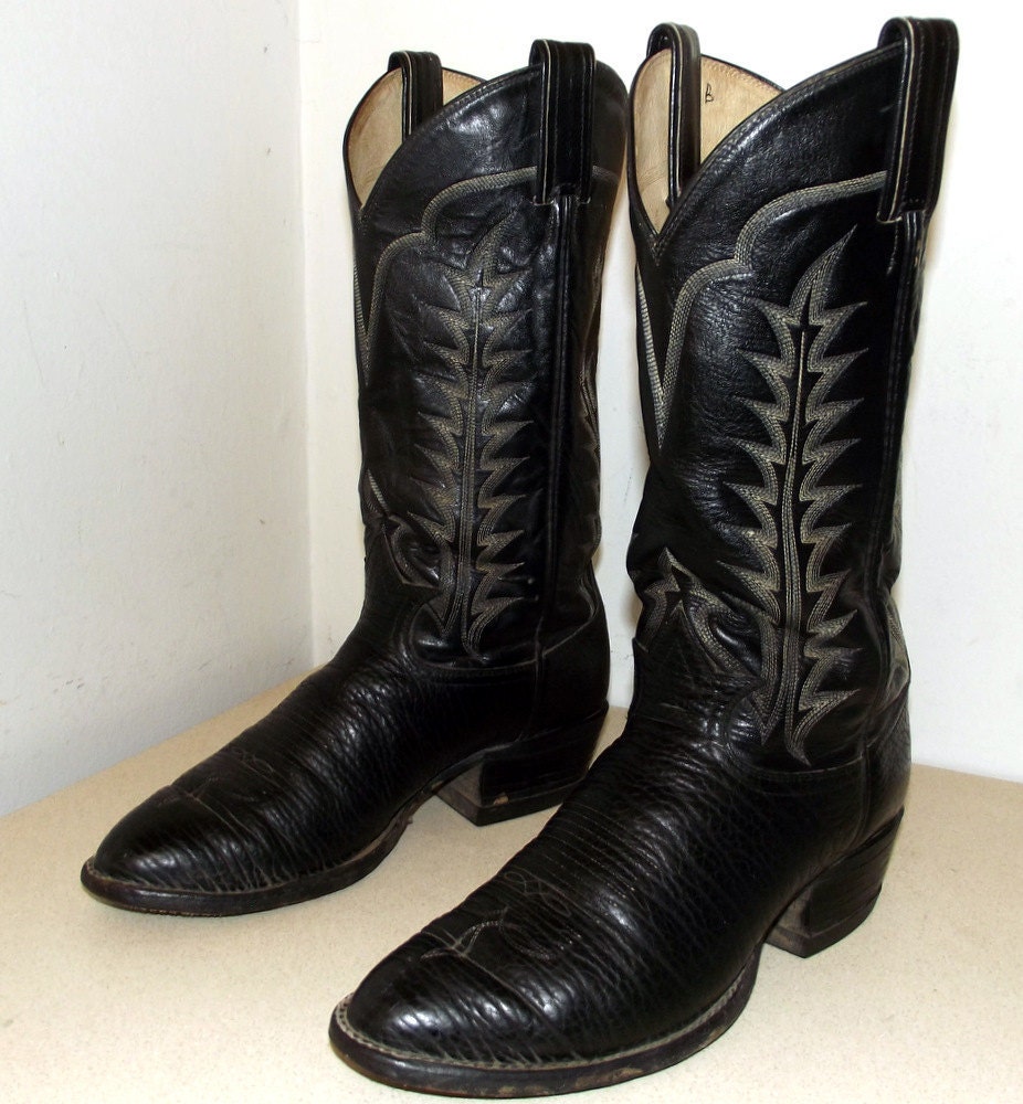 MFW24 Rockin' Black Leather Tony Lama Cowboy boots size