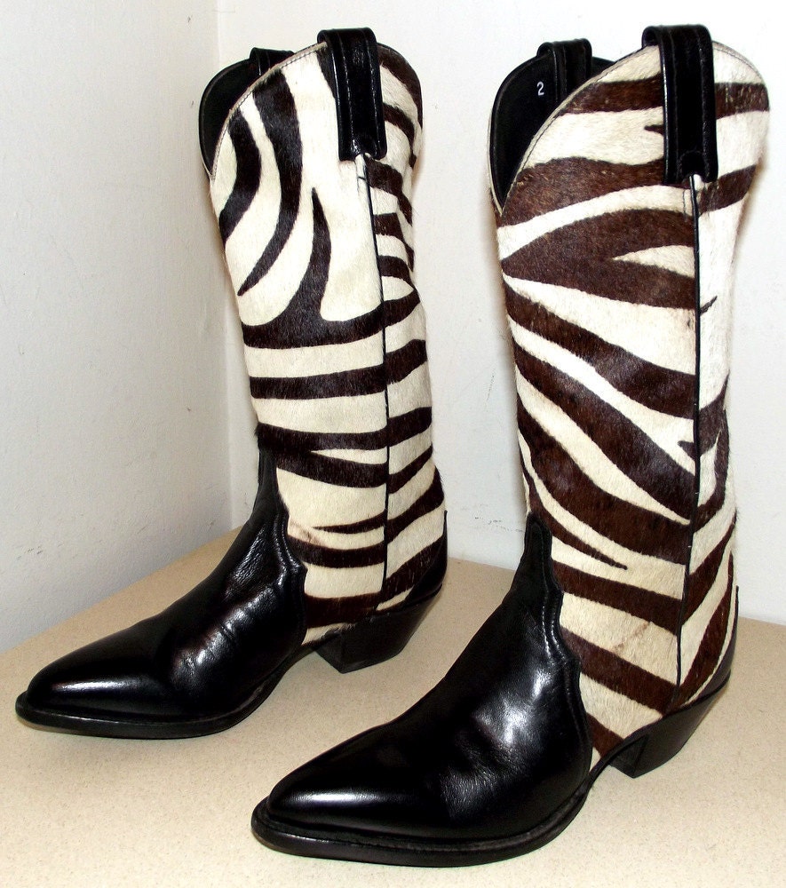 Vintage Zebra Striped Cowhide Tony Lama Cowboy Boots in a