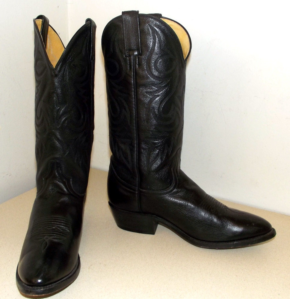 Vintage Black on black Leather Cowboy Boots BM Brand