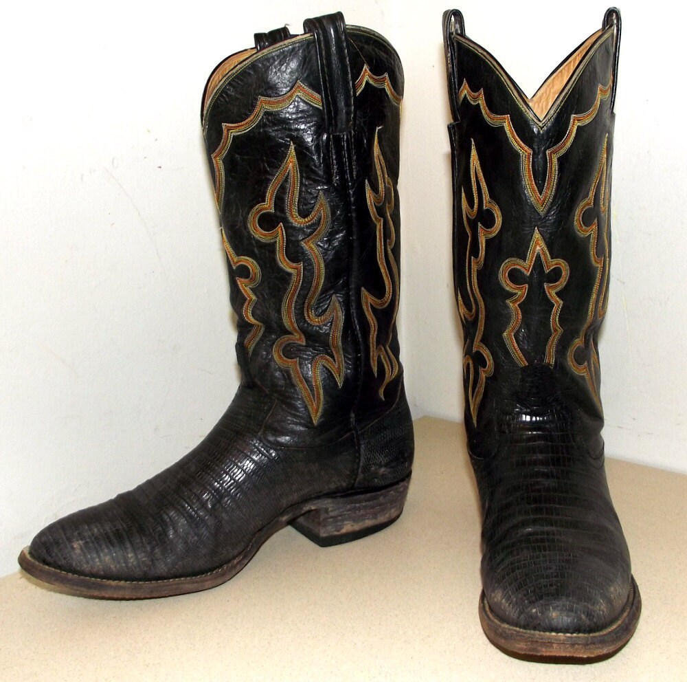 Rockin' Black leather and lizard Tony Lama cowboy boots